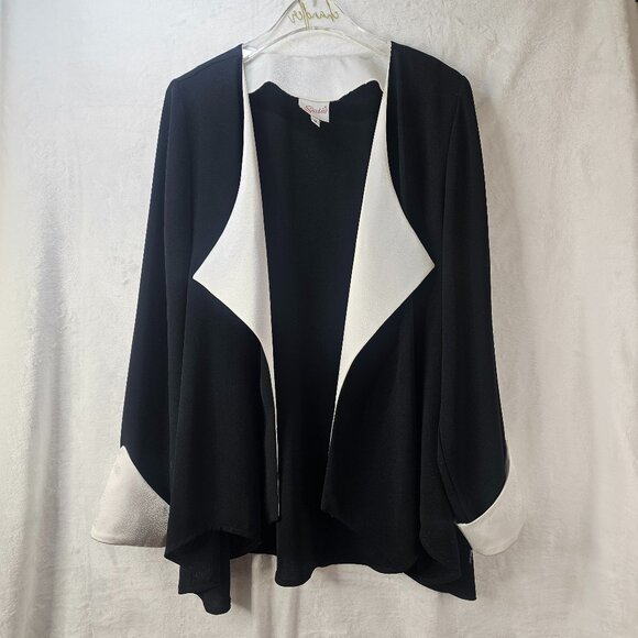 Vintage Siasia Black White Woman's  Size 12 Dress Jacket Suit Open Front - Picture 1 of 13